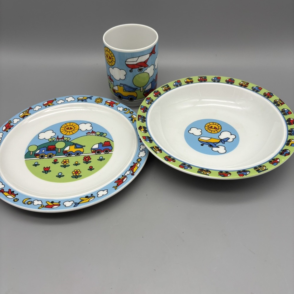 Thomas Germany Kids Porcelain Dinner‎ Set 8" Plate, Cup And Bowl Planes & Trucks